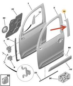 Moldura De La Puerta Derecho Delantero Oryginał Citroen C3 Picasoo 98196289XT